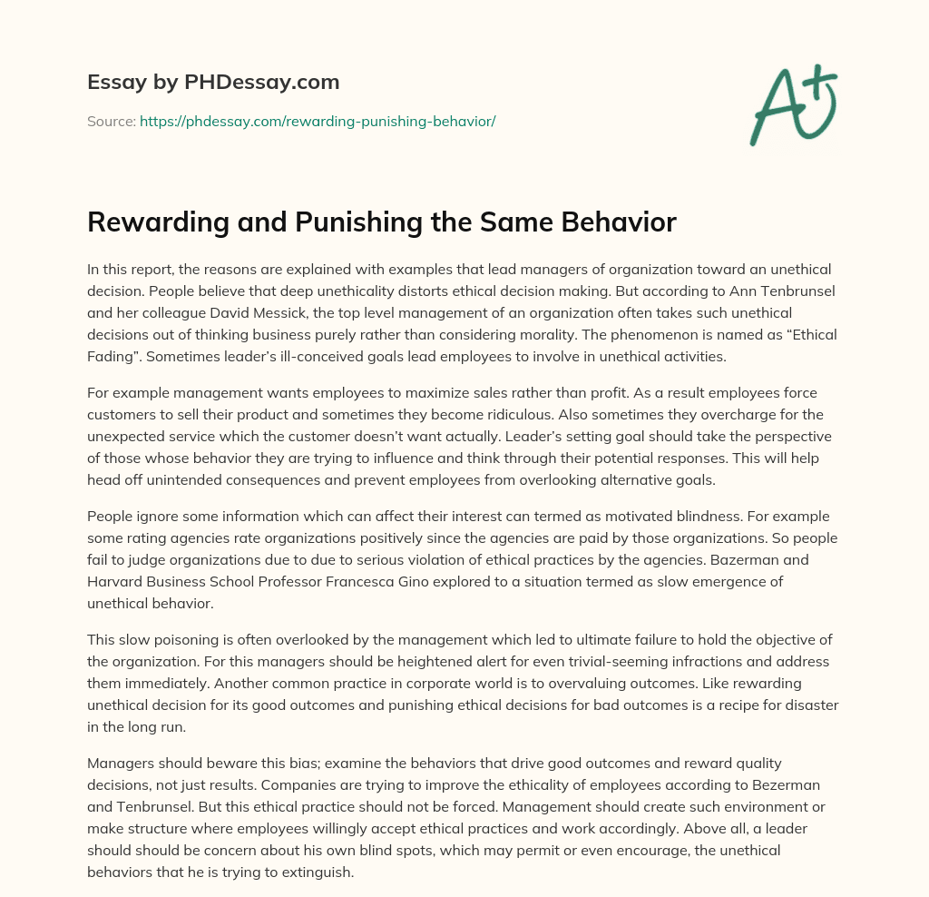Rewarding and Punishing the Same Behavior essay