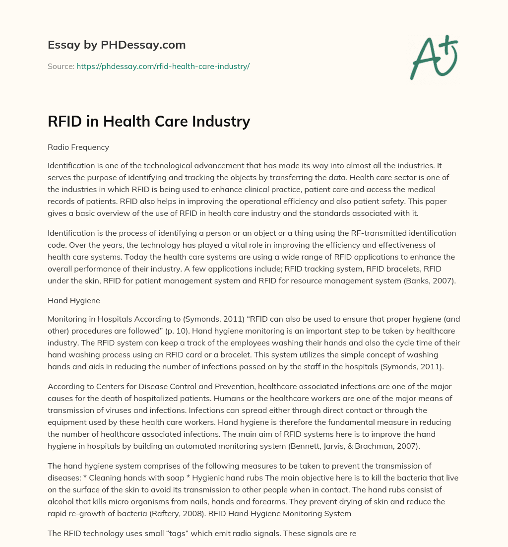 RFID in Health Care Industry essay