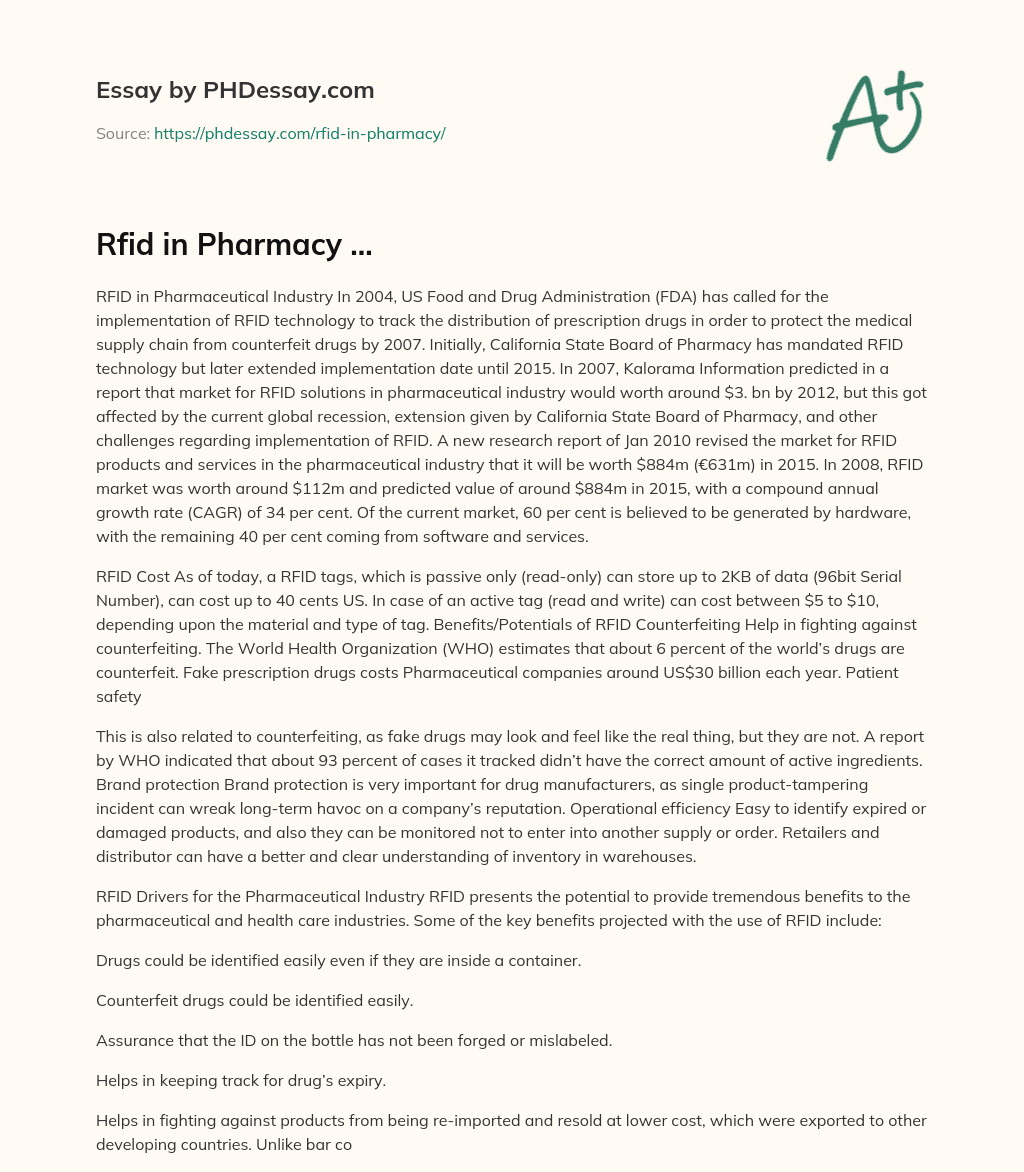 Rfid in Pharmacy
