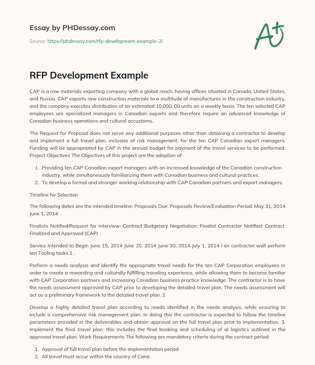 RFP Development Example essay