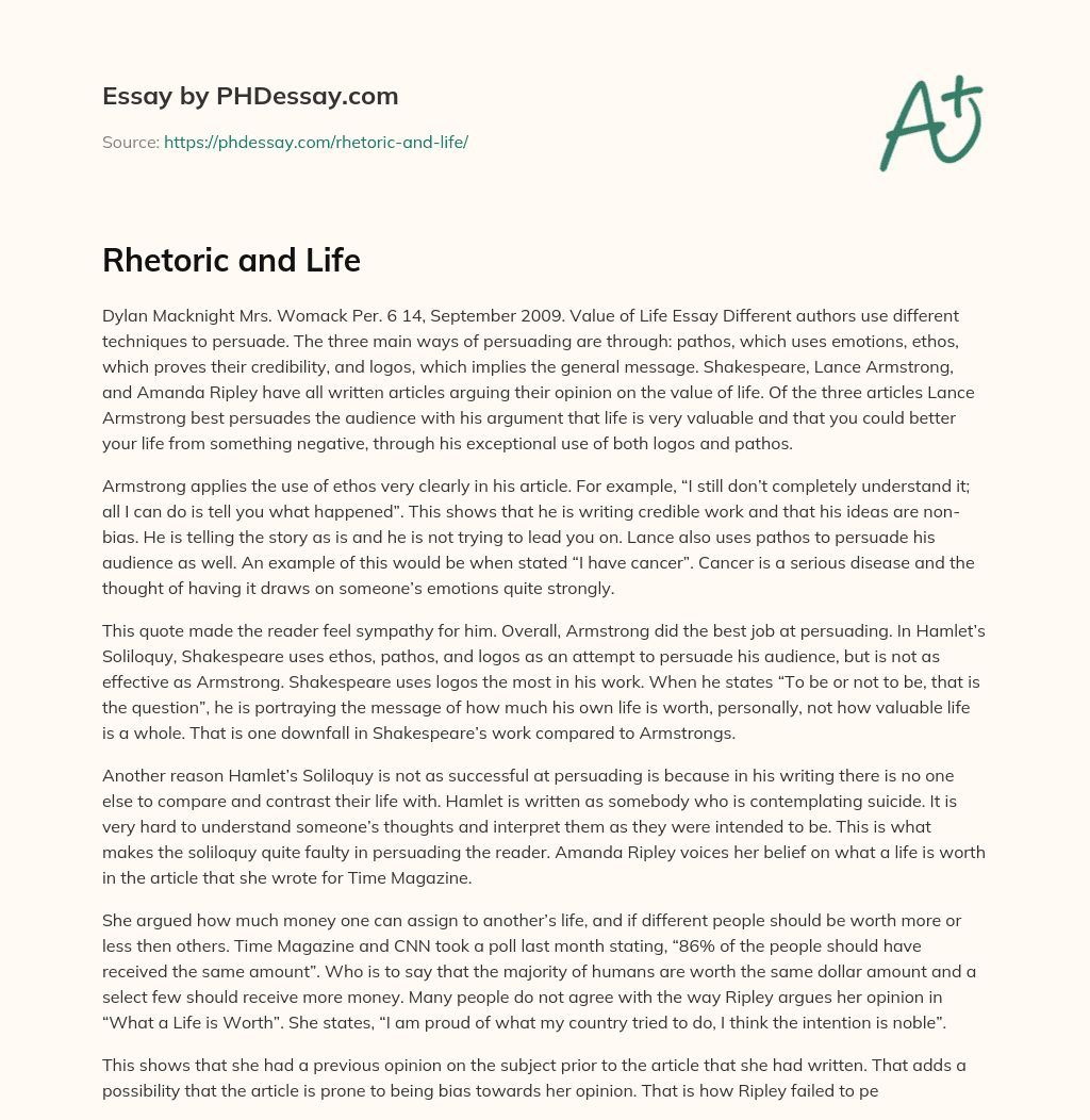 Rhetoric and Life essay