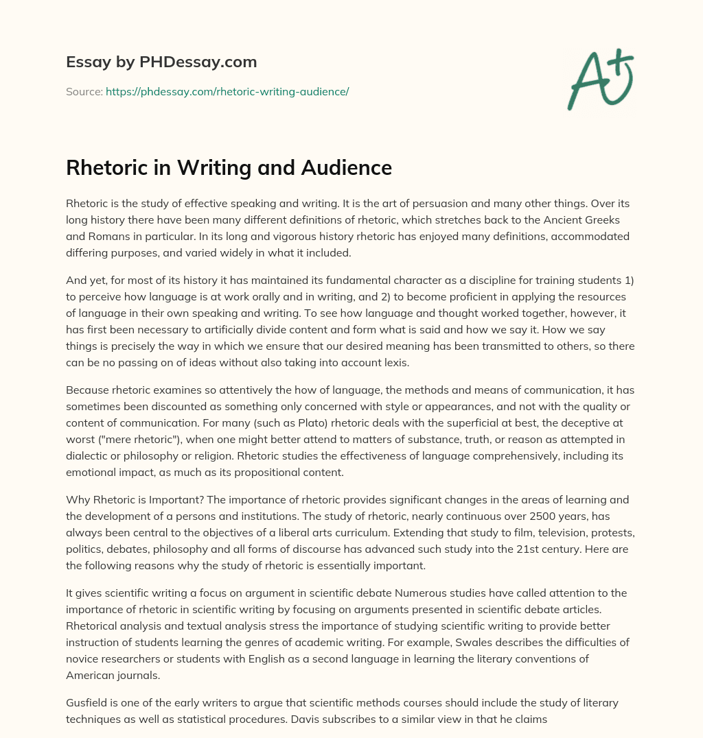 Rhetoric in Writing and Audience essay