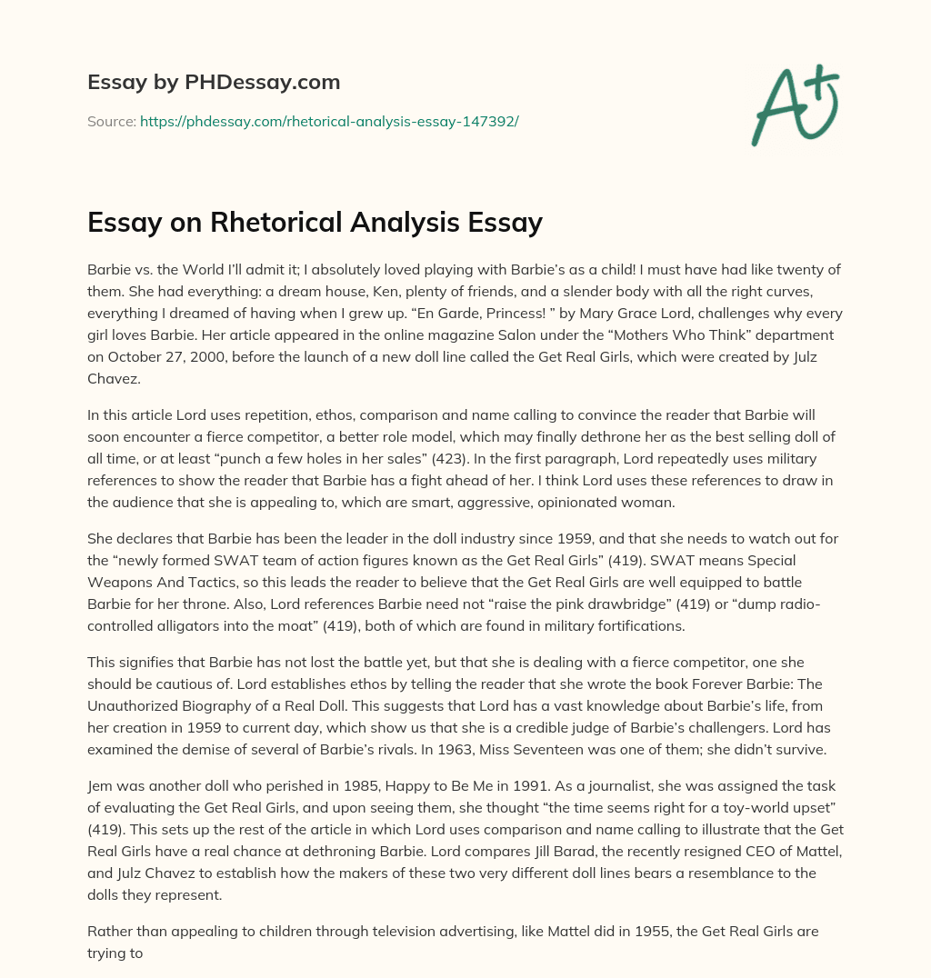Essay on Rhetorical Analysis Essay essay