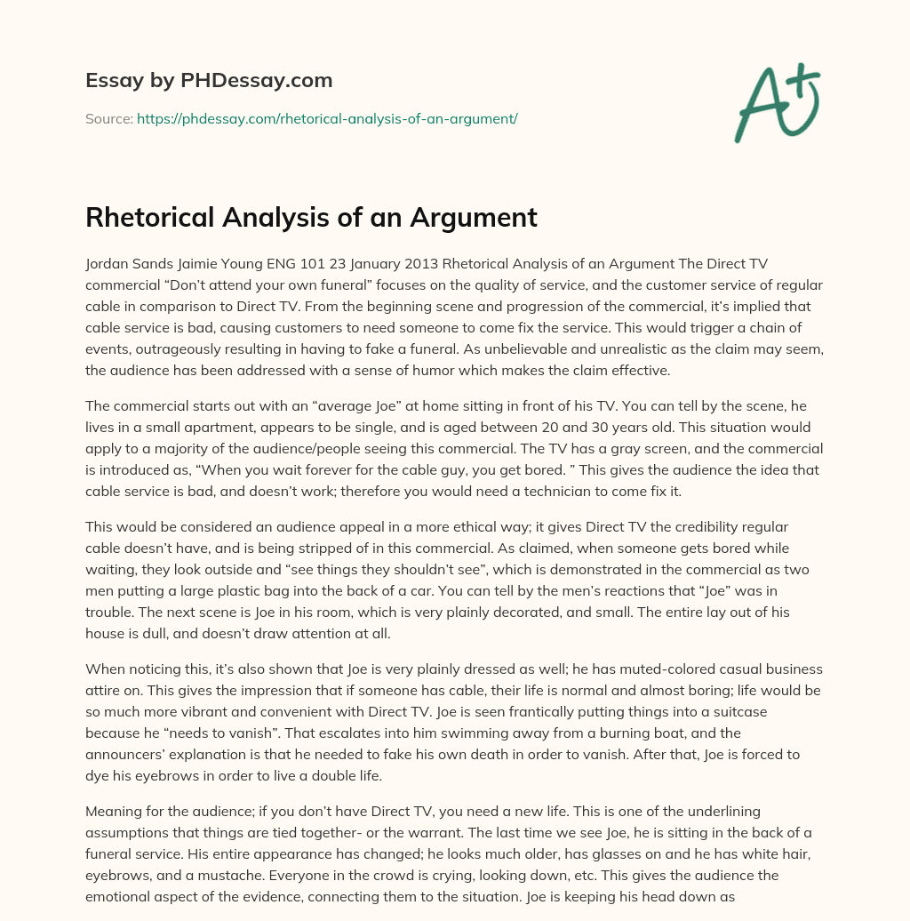 Rhetorical Analysis of an Argument essay