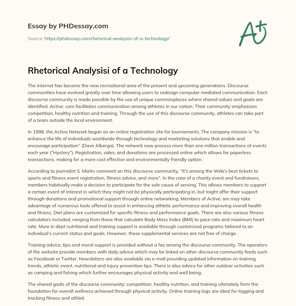 Rhetorical Analysisi of a Technology essay