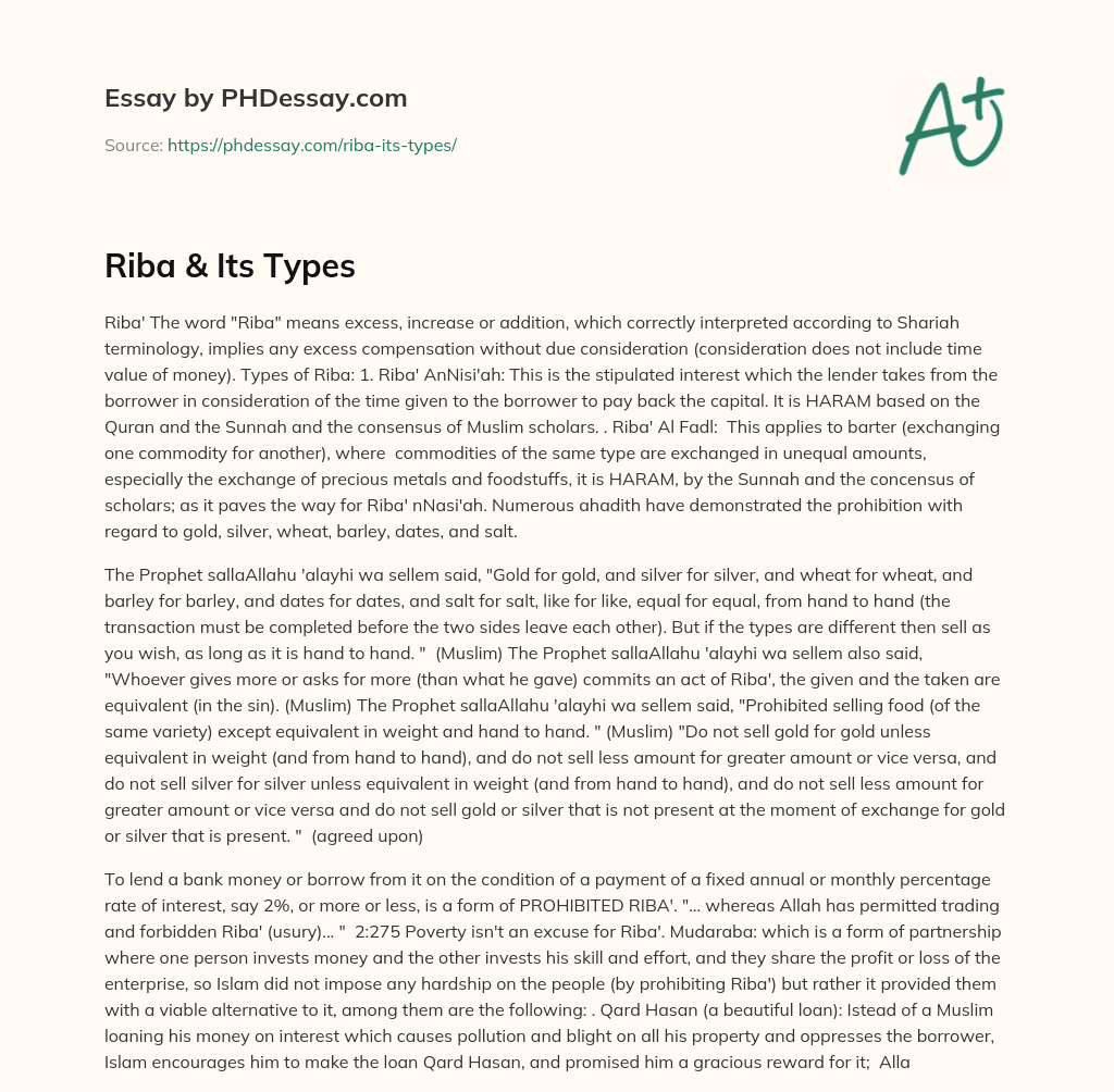Riba & Its Types essay