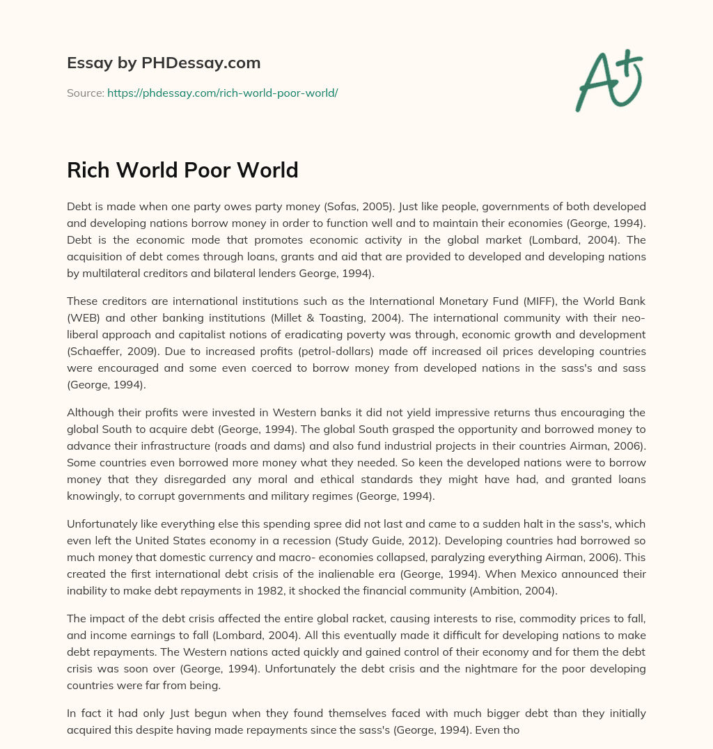 Rich World Poor World essay