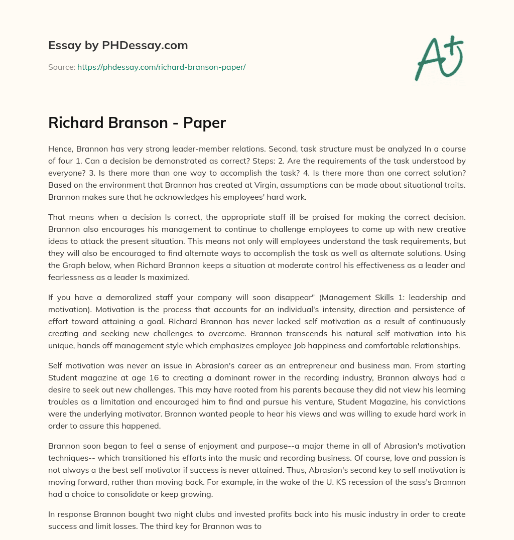 Richard Branson – Paper essay