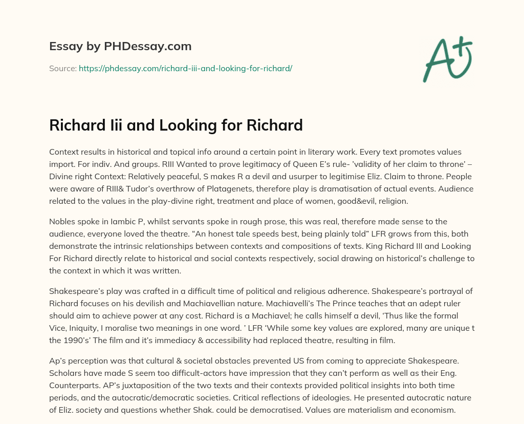 Richard Iii and Looking for Richard essay