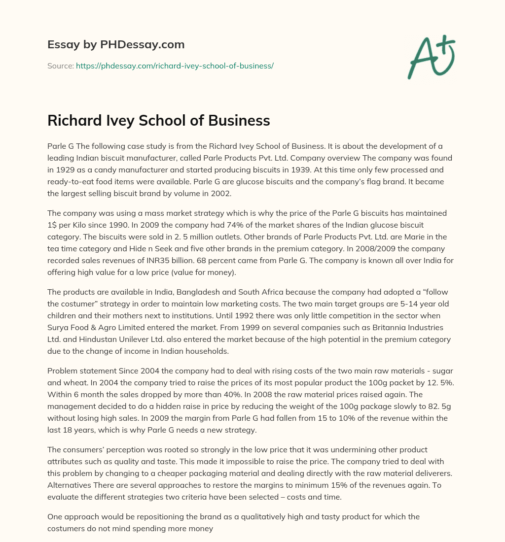 Richard Ivey School of Business essay