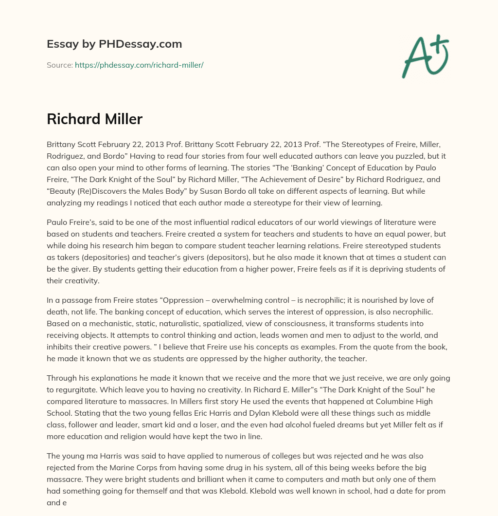 Richard Miller essay