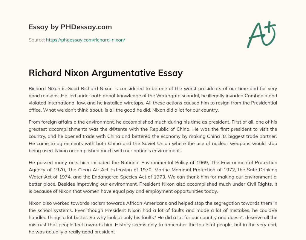 Richard Nixon Argumentative Essay essay