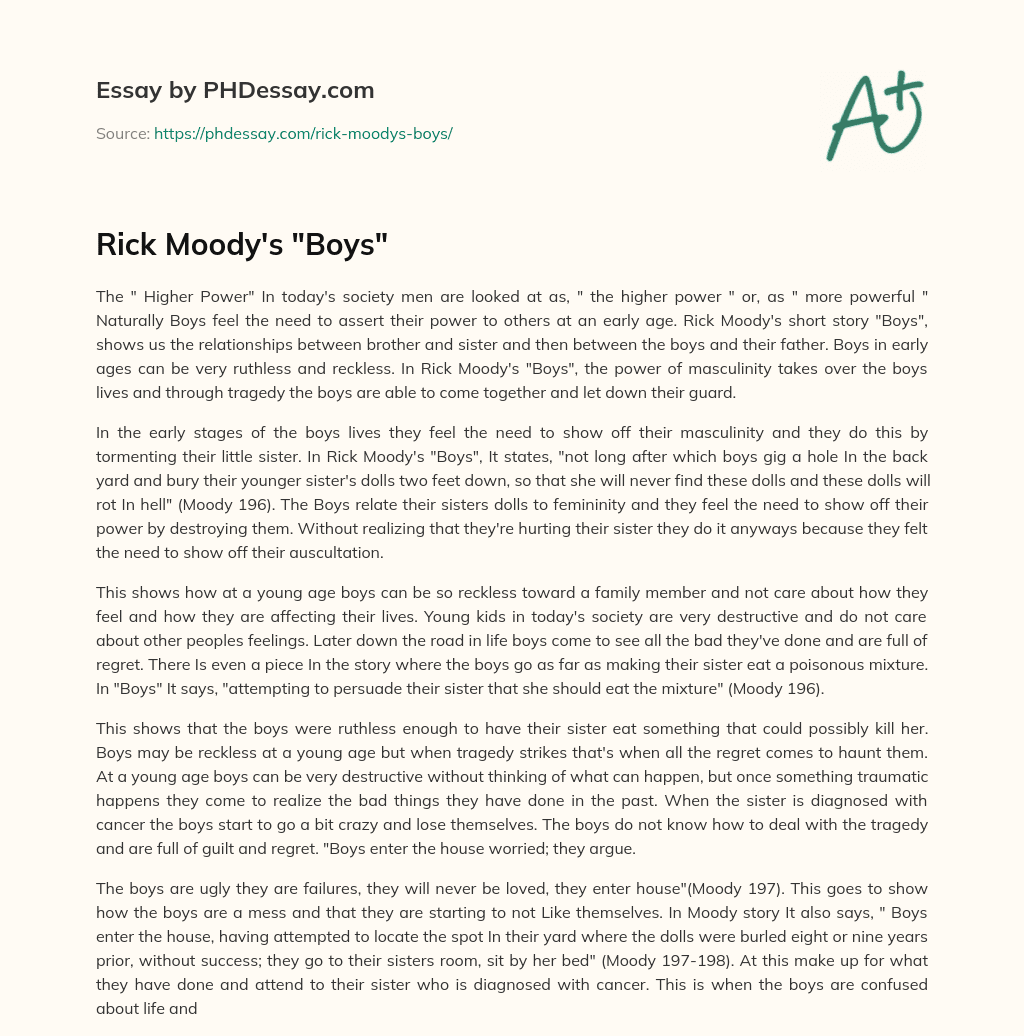 Rick Moody’s “Boys” essay