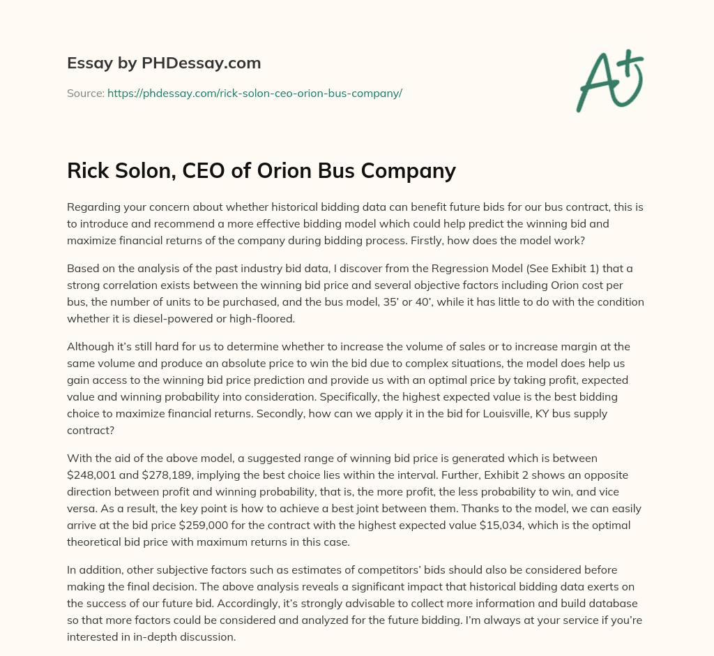 Rick Solon, CEO of Orion Bus Company essay
