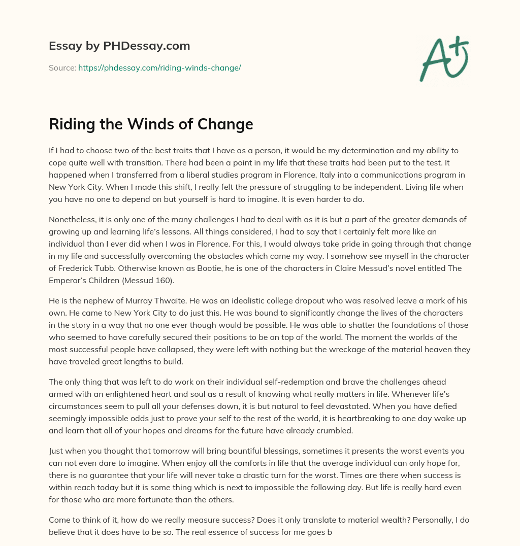 Riding the Winds of Change essay