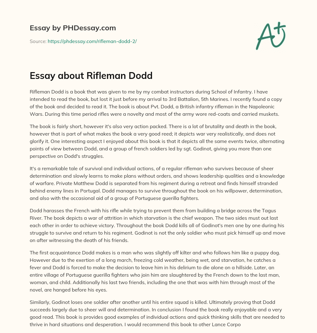 Essay about Rifleman Dodd essay
