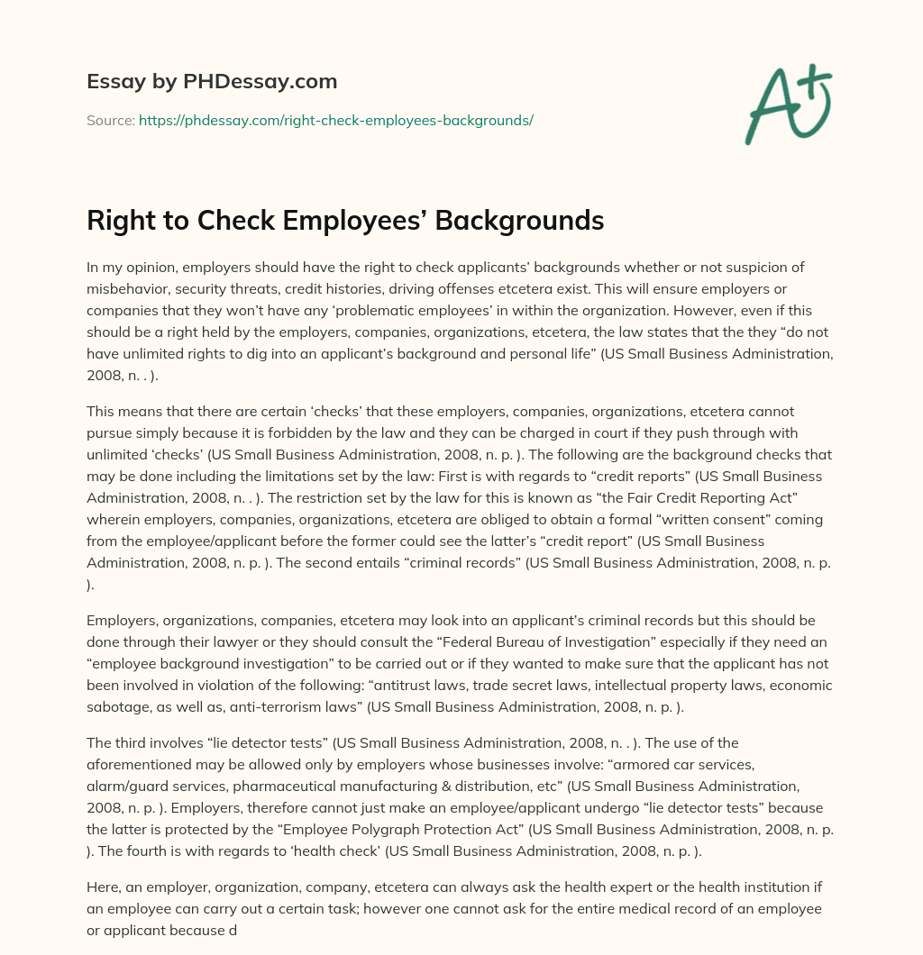 Right to Check Employees’ Backgrounds essay