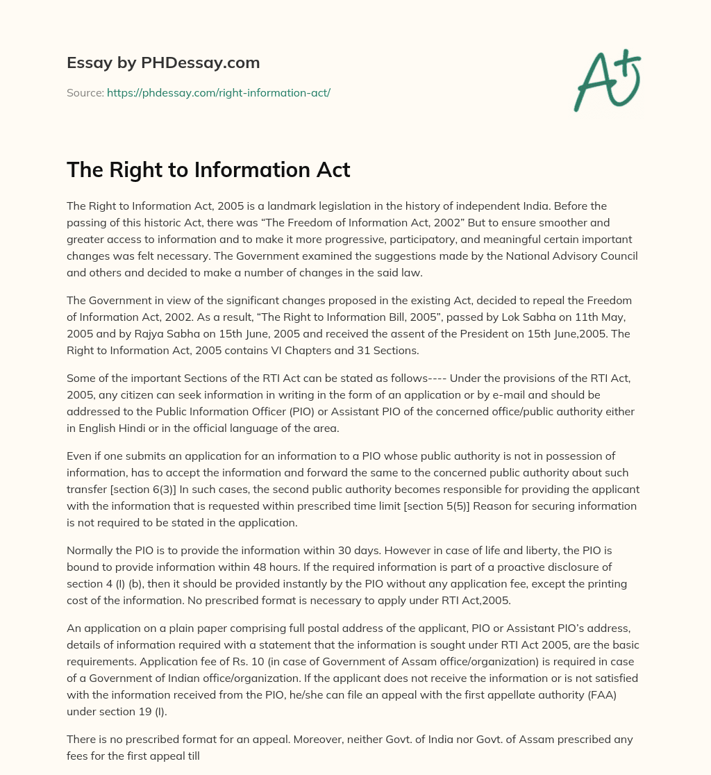The Right to Information Act essay