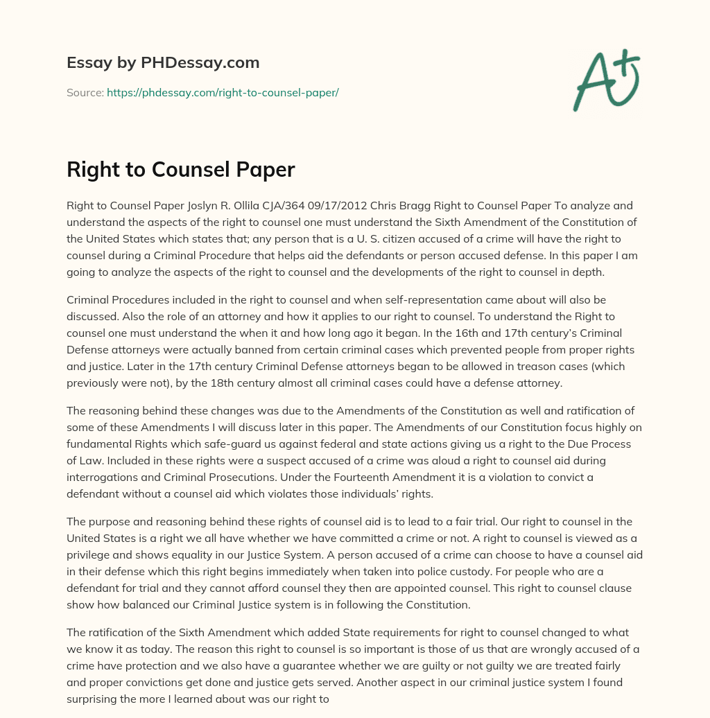 Right to Counsel Paper essay