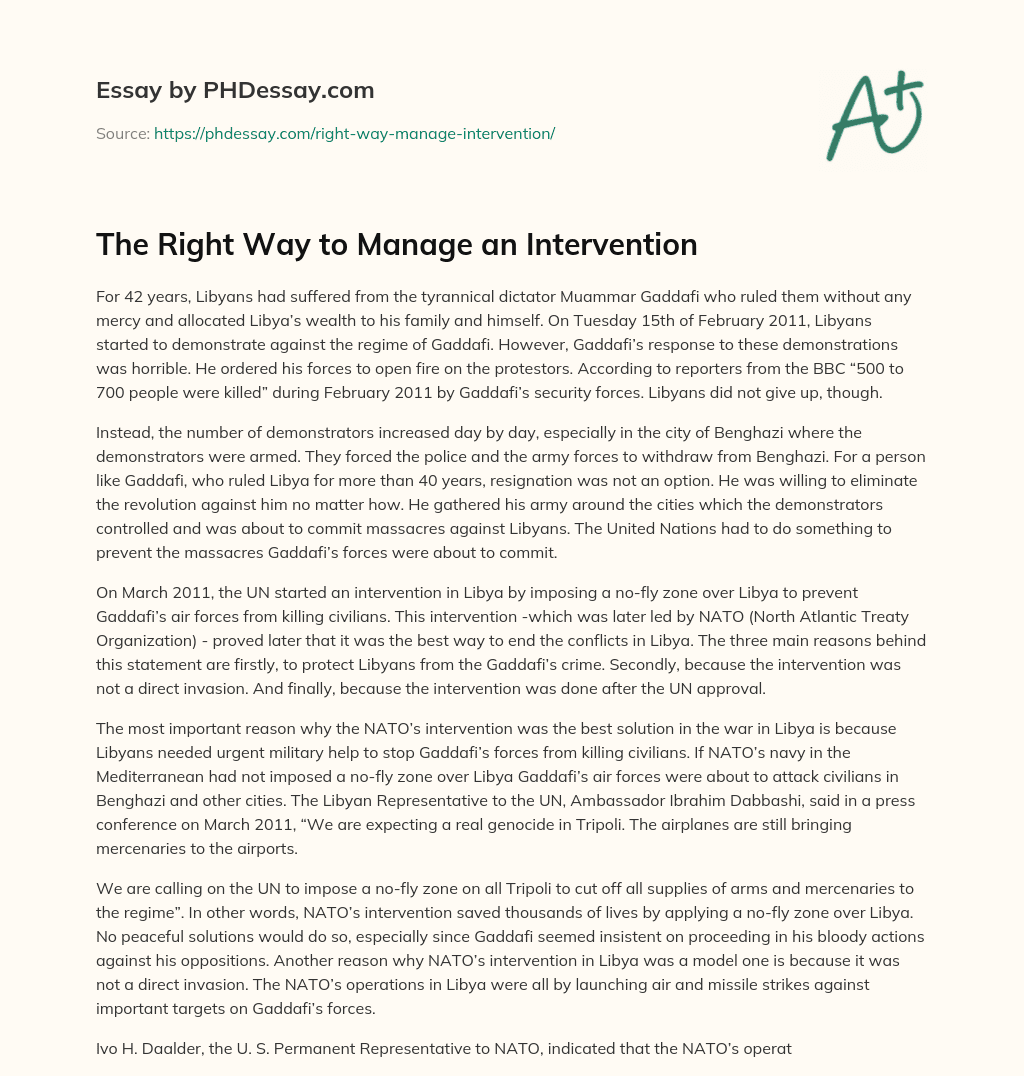 The Right Way to Manage an Intervention essay