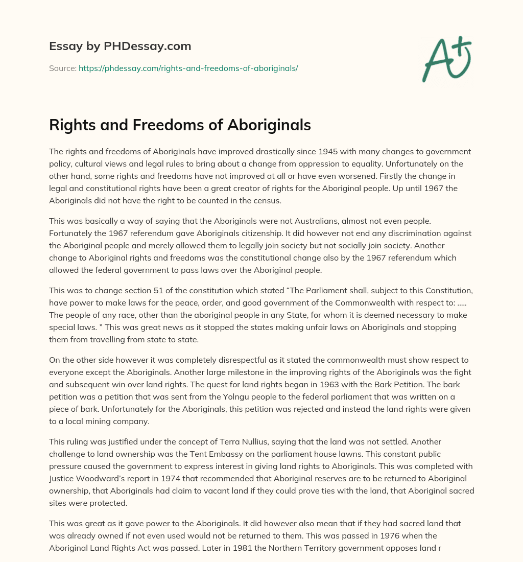 Rights and Freedoms of Aboriginals essay