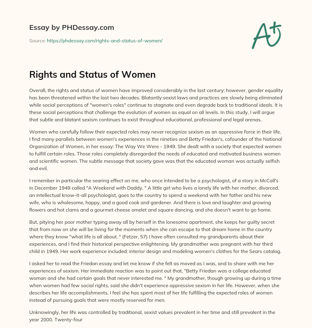 Rights and Status of Women essay