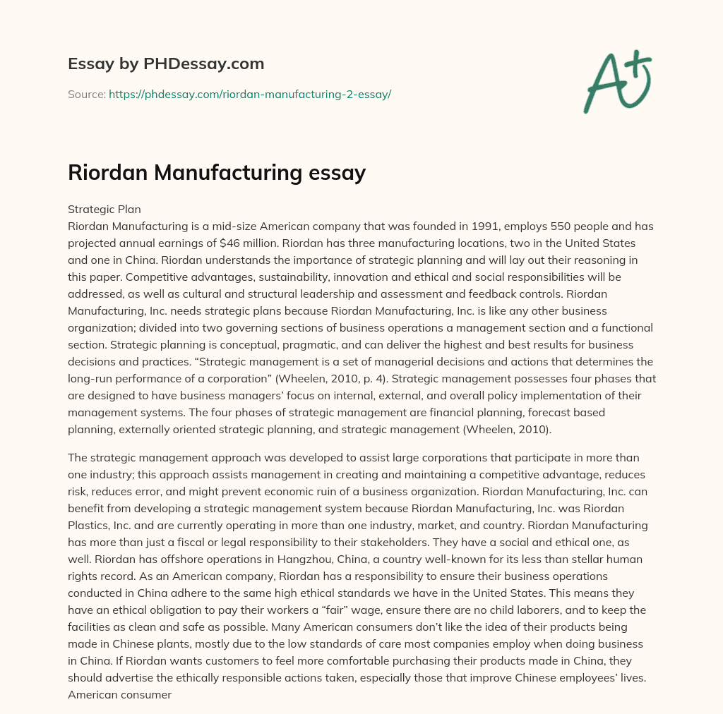 Riordan Manufacturing essay essay