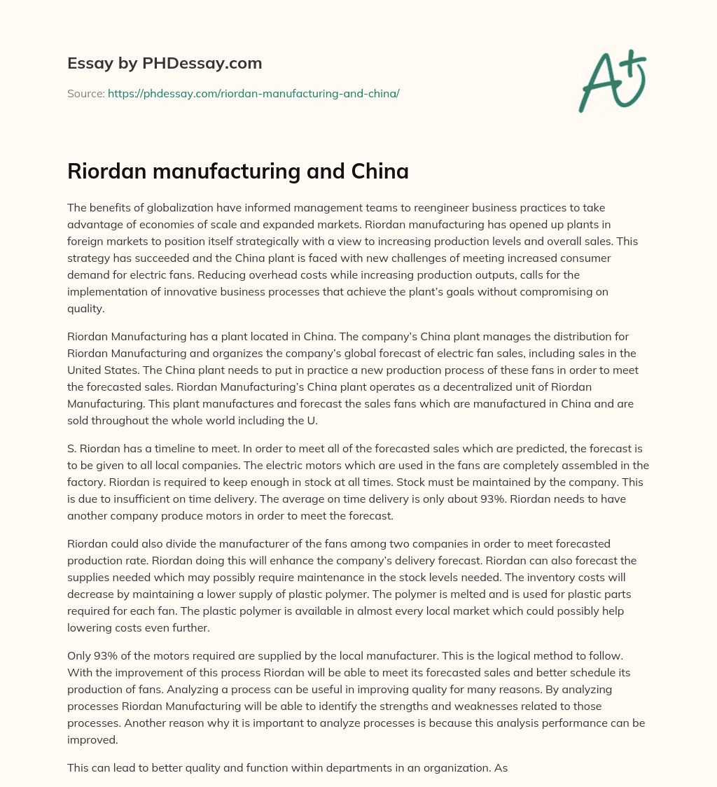 Riordan manufacturing and China essay