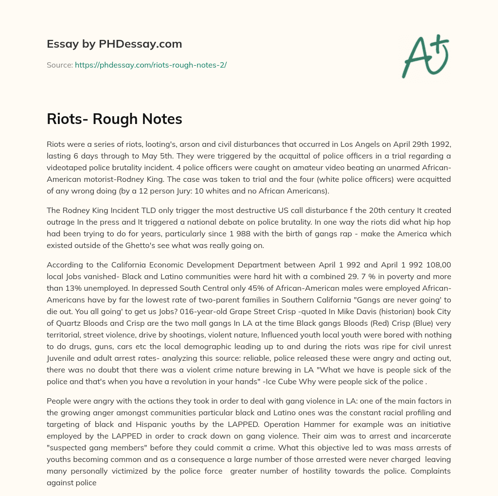 Riots- Rough Notes essay