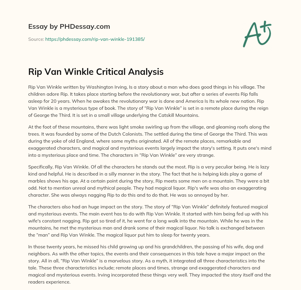 describe rip van winkle essay