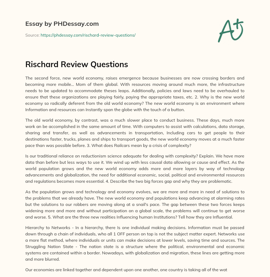 Rischard Review Questions essay