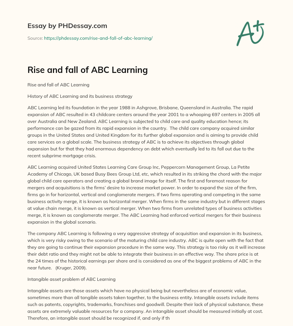 Rise and fall of ABC Learning essay