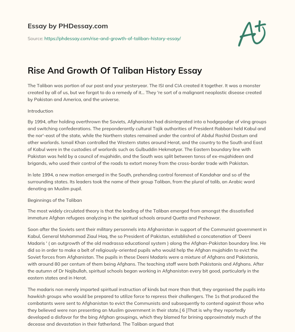 Rise And Growth Of Taliban History Essay essay