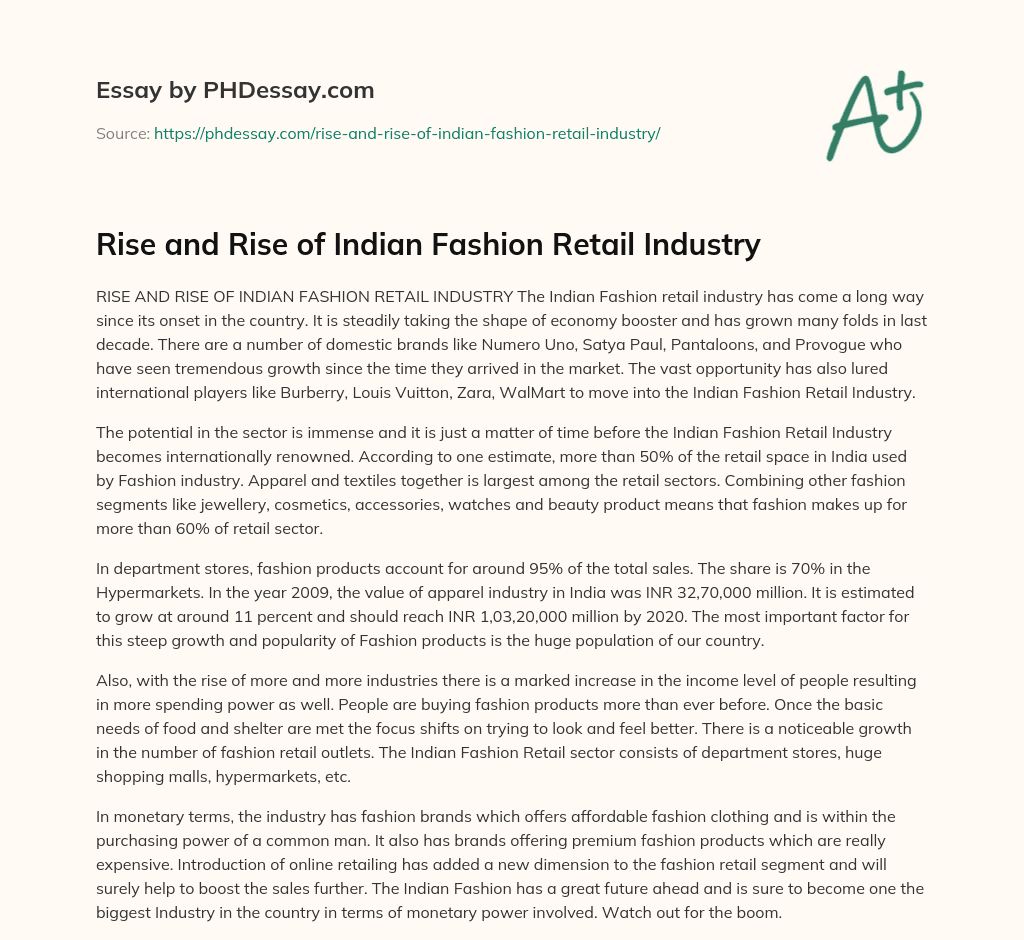 Rise and Rise of Indian Fashion Retail Industry essay