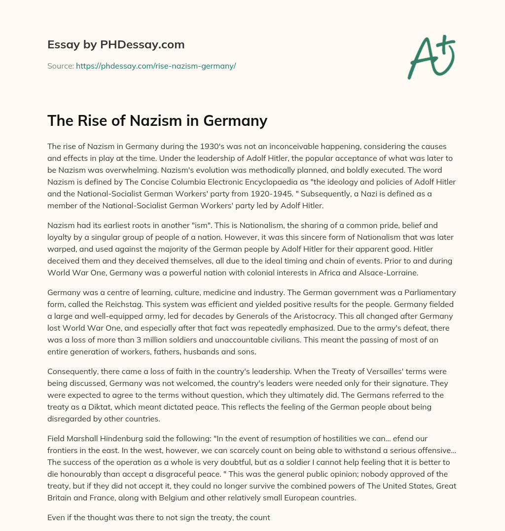 The Rise of Nazism in Germany essay