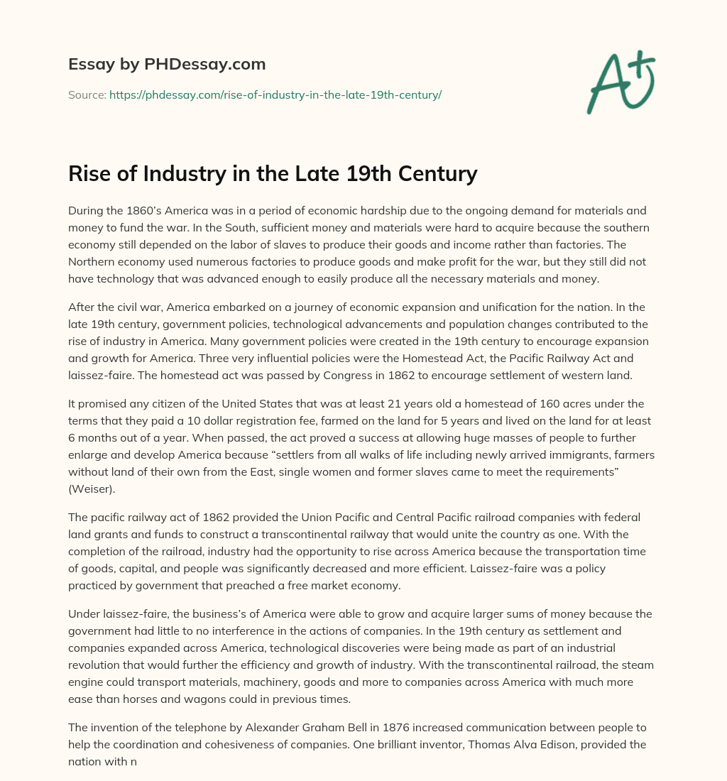 Rise of Industry in the Late 19th Century essay