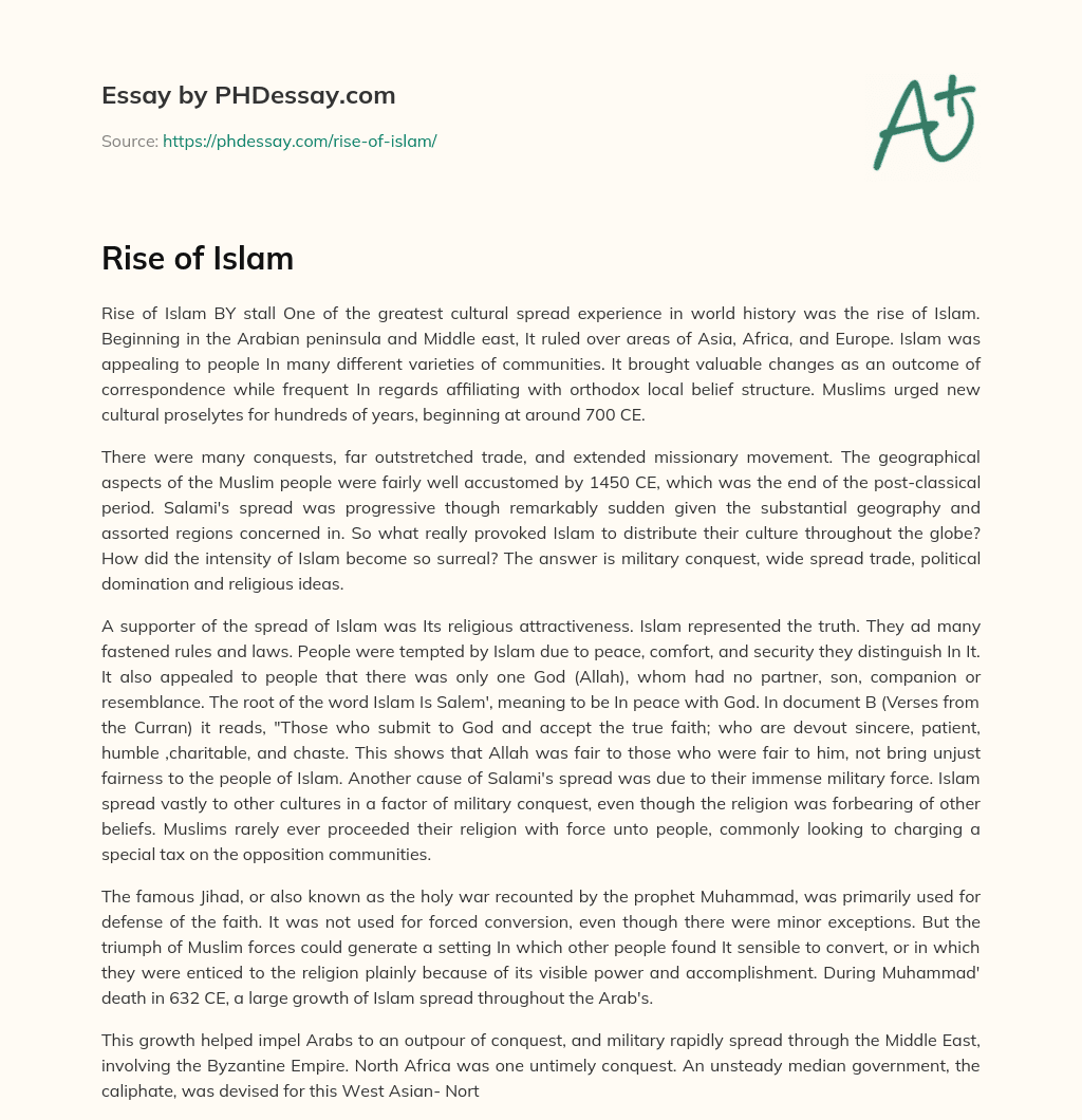 Rise of Islam essay