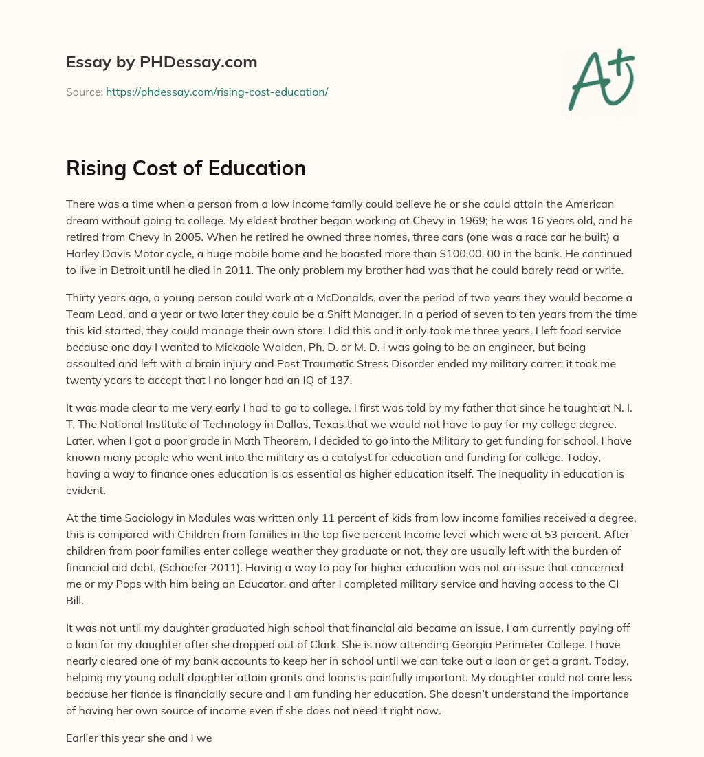 Rising Cost of Education essay