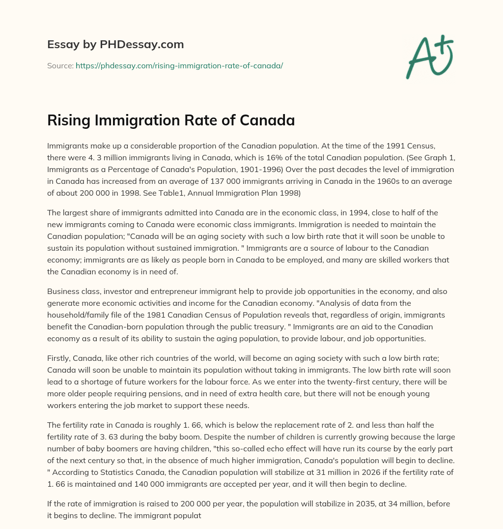 Rising Immigration Rate of Canada essay