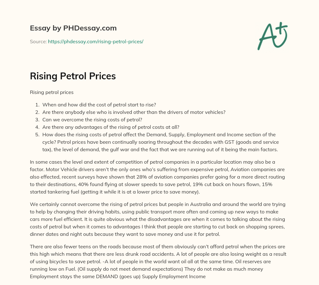 Rising Petrol Prices essay
