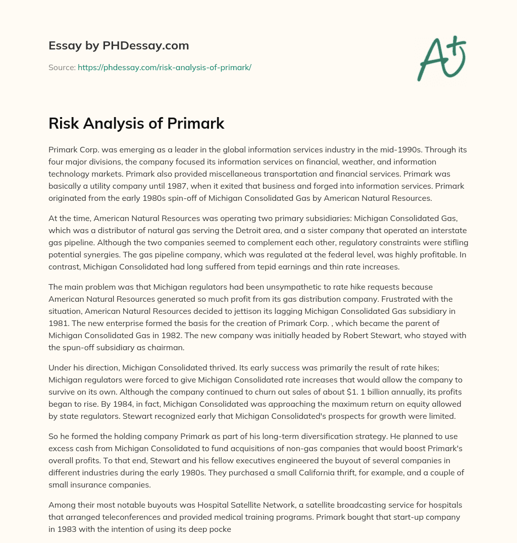 Risk Analysis of Primark essay