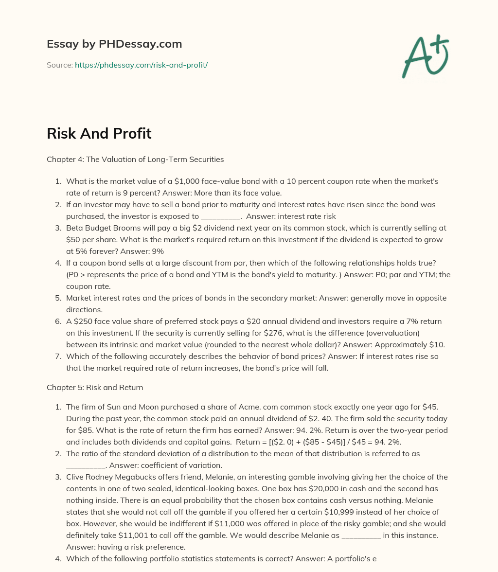Risk And Profit essay