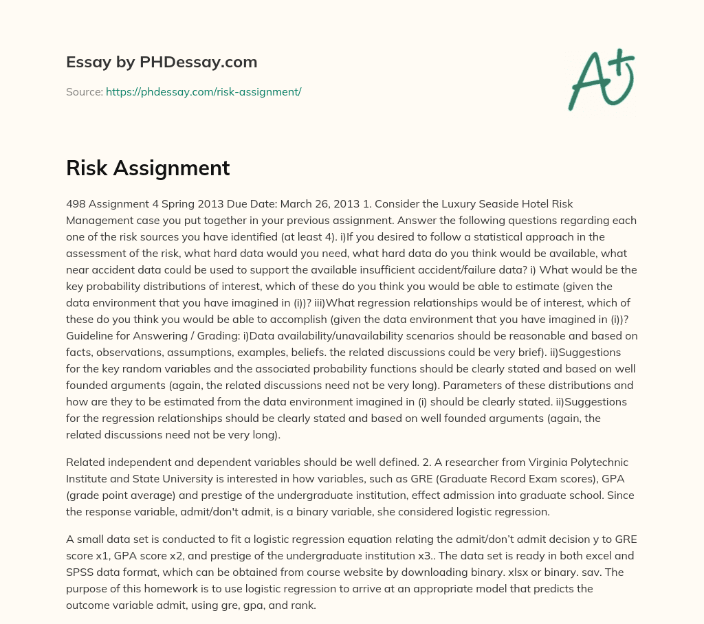Risk Assignment essay