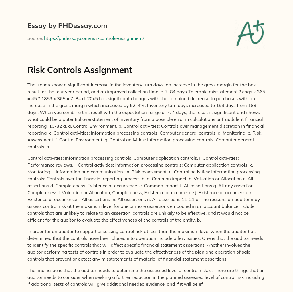 Risk Controls Assignment essay