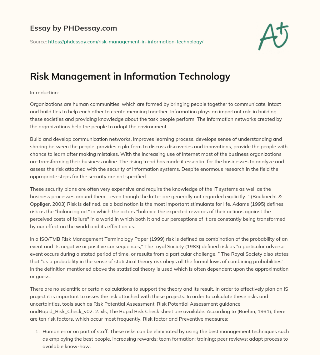 risk and technology ca assignment