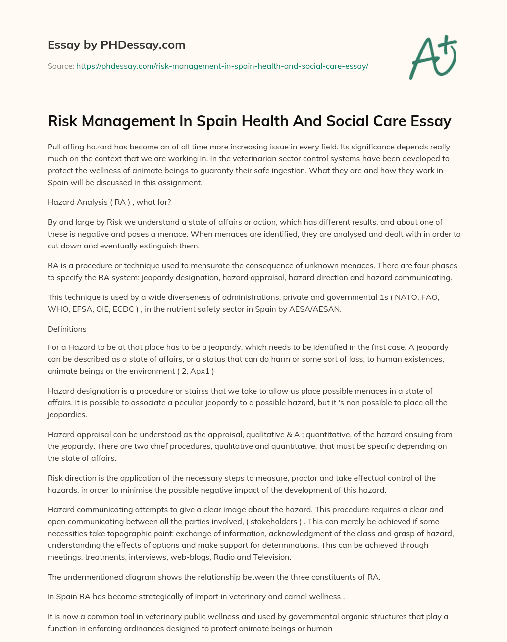 Risk Management In Spain Health And Social Care Essay essay