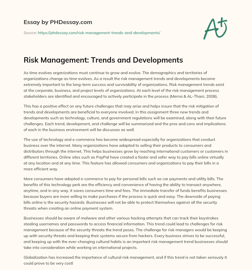 Risk Management: Trends and Developments essay