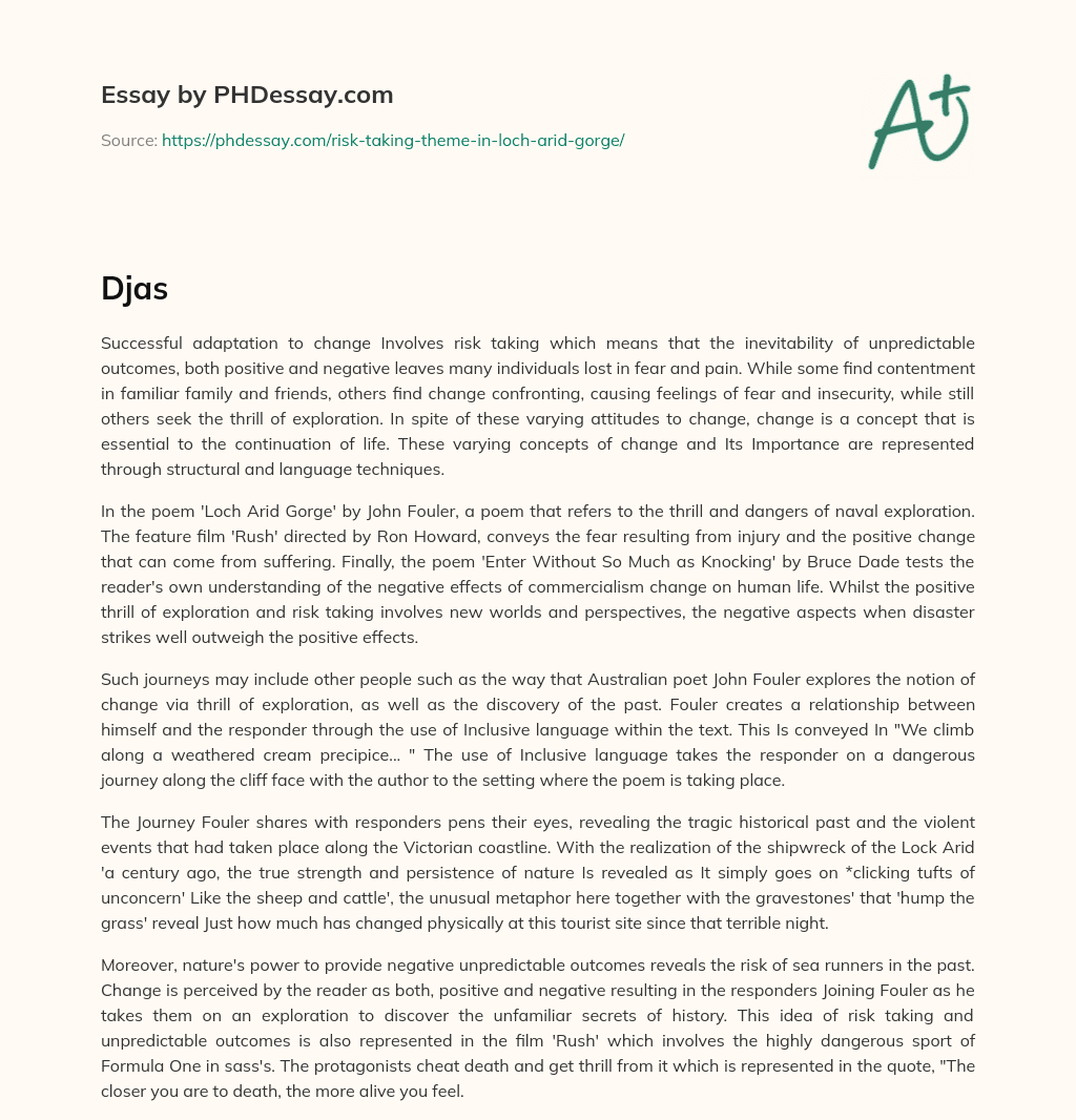 Successful adaptation to change: Exploring the Thrill and Fear through Literature and Film essay
