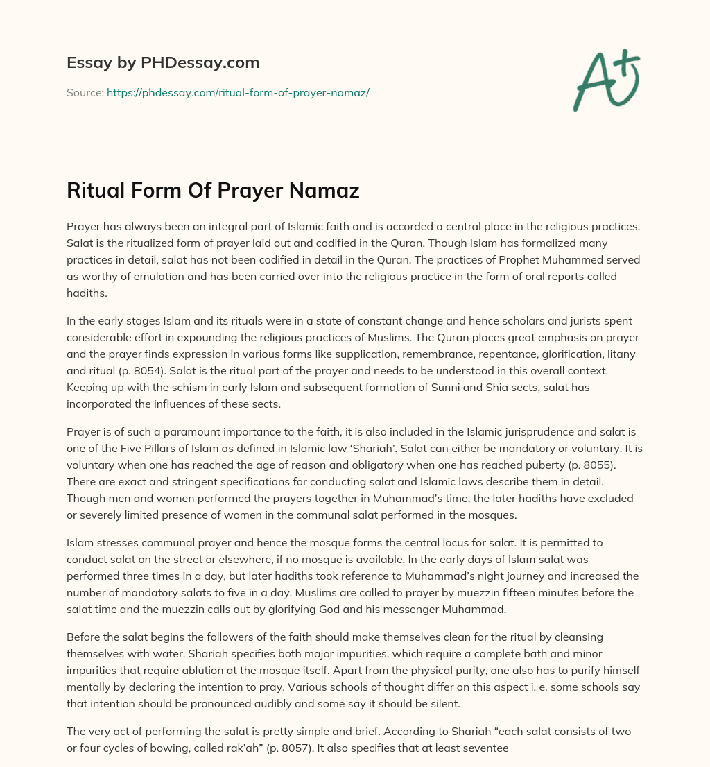 Ritual Form Of Prayer Namaz essay