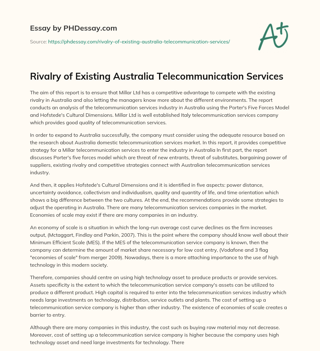 Rivalry of Existing Australia Telecommunication Services essay